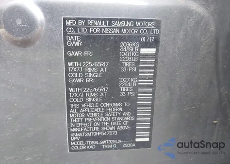 2017 Nissan Rogue Sv from USA, damaged, VIN KNMAT2MT9HP547573